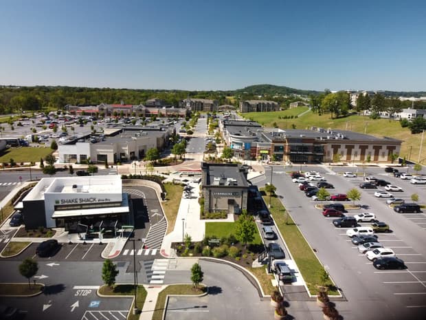 Drone image if the retail shops at The Crossings.